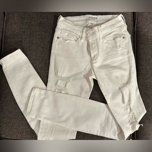 Frame - Le Skinny de Jeanne, white ripped skinny jeans